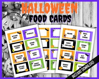Halloween Printable Food Card, Halloween Party Food Cards, Food Labels, Halloween Buffet Cards, Halloween Birthday Food Place Cards