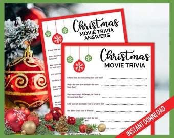 Christmas Movie Trivia Game, Christmas Party Printable Game, Fun Family Christmas Eve Game, Xmas Party Movie Trivia Game, Fun Christmas Game