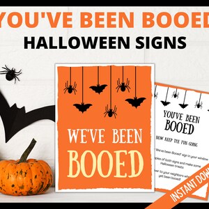 Vous avez été hué imprimable Sign and Treat Topper, Nous avons été hués Vous avez été hué Jeu d'Halloween de quartier image 1