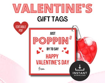 Editable Pop it Valentines card, Personalized Valentines Tag, Valentine's Day Poppin Favor Tags, Valentines Day Cards, Printable Valentine
