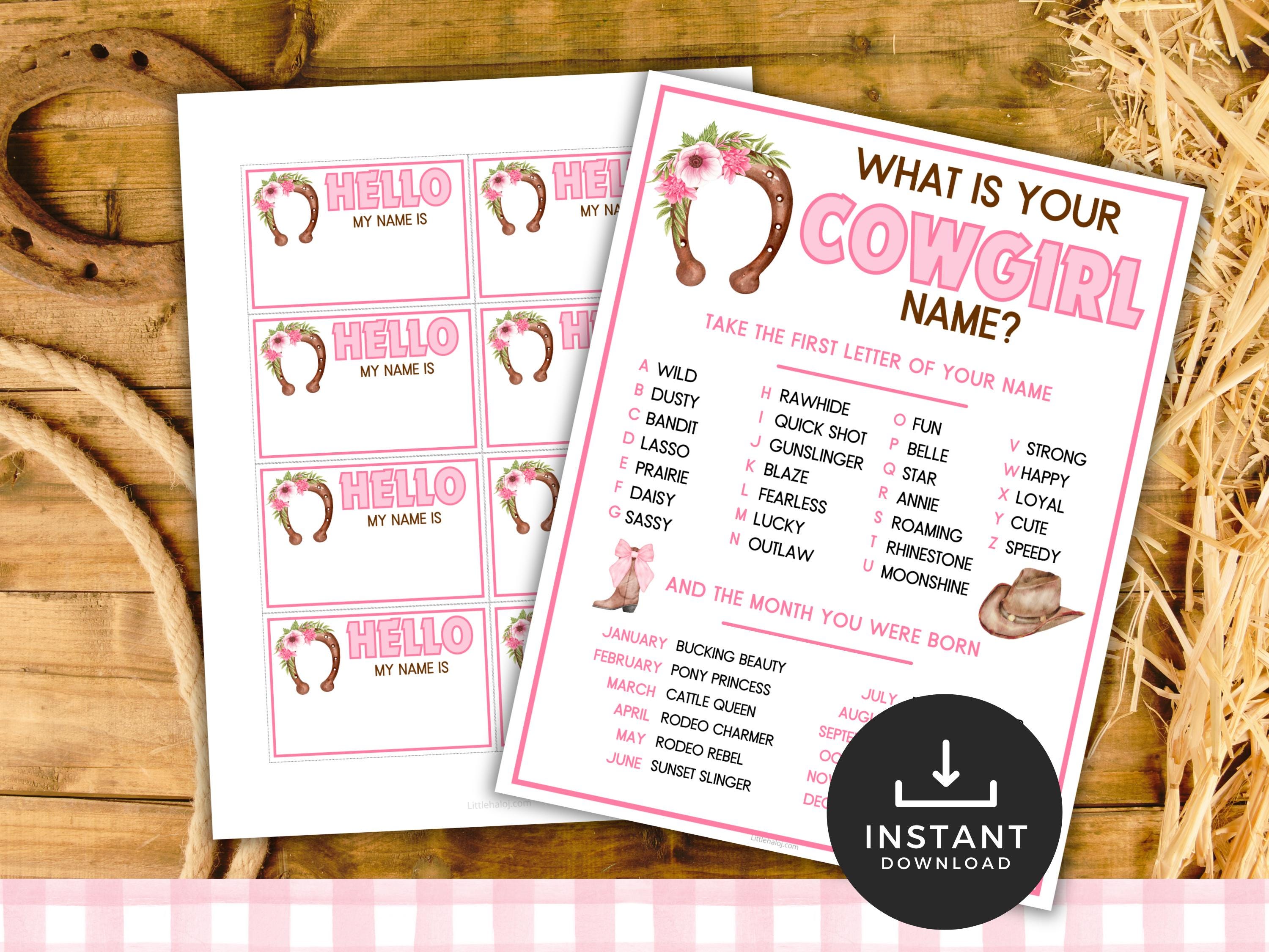 What's Your Cowgirl Name Game, Printable Cowgirl Party Game, Western ...