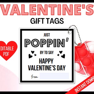 Black Editable Pop it Valentines card, Printable Valentine's Day Favor Tags, Personalized Valentines Tag, Valentines Day Cards