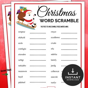 Christmas Word Scramble, Holiday Party Game, Xmas Party Word Scramble Game, Fun Christmas Game, Holiday Activity, Family Christmas Eve Games