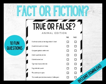 Animal Fact or Fiction, True or False Game, Fun Teen Games, Teen Party Trivia Quiz, Teen Birthday, Family Quiz, Animal Trivia, Edition 1