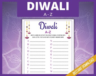 Diwali A-Z, Printable Diwali Games for Teens and Adults, Fun Diwali Activity