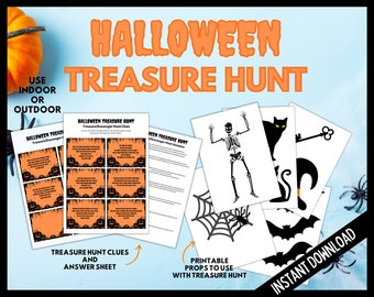 Indoor and Outdoor Halloween Treasure Hunt Clues with Props, Scavenger Hunt, Halloween Scavenger Hunt for Kids, Teens, Halloween Party Games