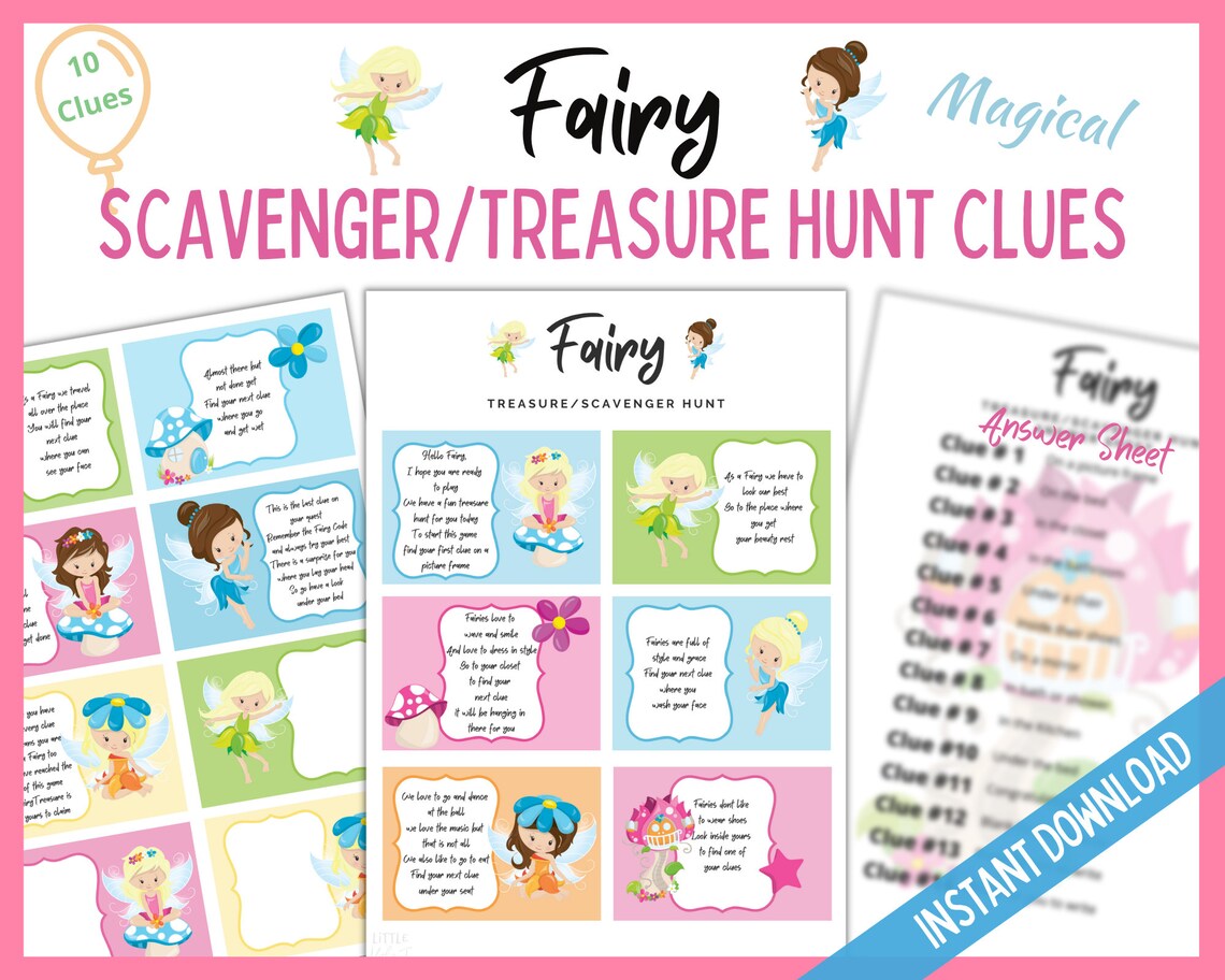 Fairy Treasure Hunt for Kids Fairy Scavenger Hunt Clues Etsy