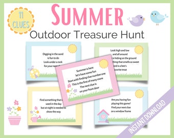 Summer Treasure Hunt Clues, Outdoor Treasure Hunt Clues, Summer Scavenger Hunt, Fun Summer Games, Kids Games, Summertime Games