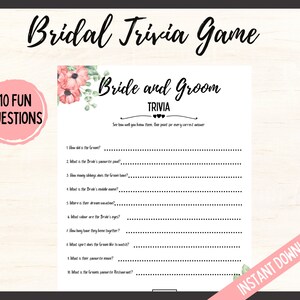 Bride and Groom Trivia, Bridal Shower Trivia Game, Bridal Shower Games, Wedding Shower Trivia Game, Who Knows The Couple Best