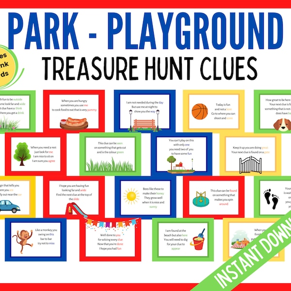 Park Treasure Hunt Clues, Playground Treasure Hunt, Park Scavenger Hunt, Playground Scavenger Hunt, Outdoor Treasure Hunt Clues, Kids Games