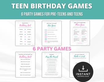 Teen Party Games, Virtual Teen Party Games, Teen Birthday Games, Tween Virtual Party Games, Tween Birthday Party Printables, PreTeen Party