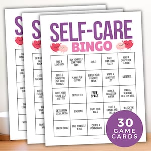 Zelfzorgbingo, mindfulness, 30 afdrukbare zelfzorgbingokaarten, zelfzorguitdaging, zelfliefdeactiviteit, wellness, checklist zelfzorg