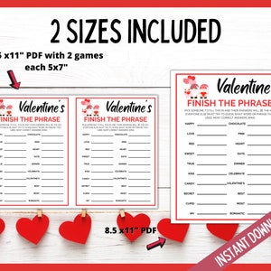Valentines Day Finish the Phrase, Valentines Day Party Game, Fun Valentines Day Printable Games, Galentine's Day Party Games, V-Day Games image 2