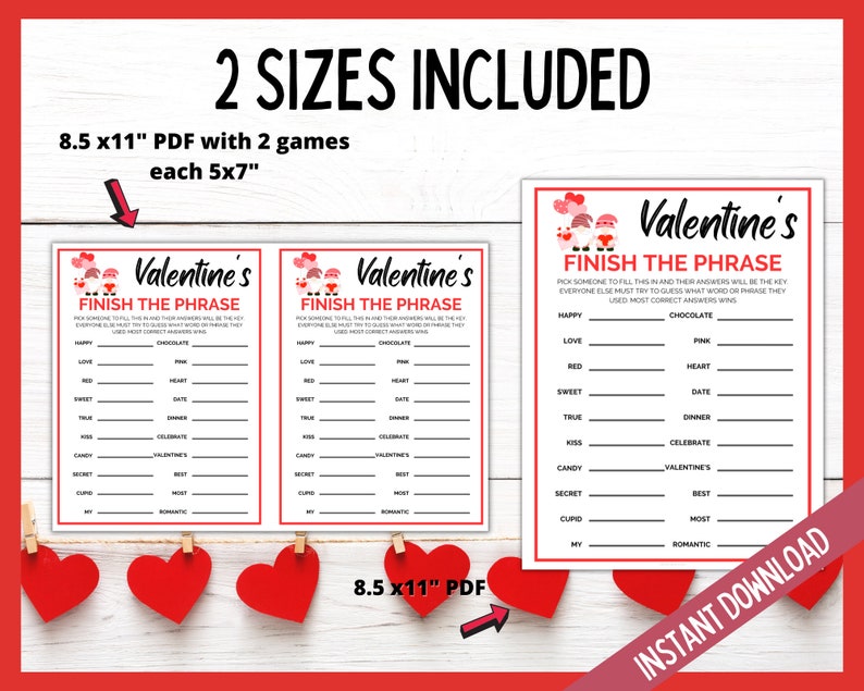 Valentines Day Finish the Phrase, Valentines Day Party Game, Fun Valentines Day Printable Games, Galentine's Day Party Games, V-Day Games image 2