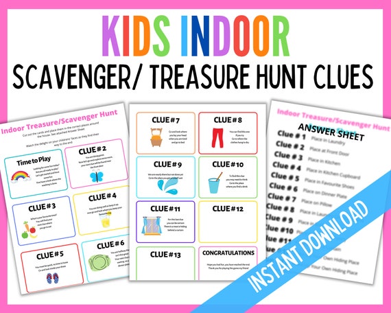 Indoor Treasure Hunt, Scavenger Hunt, Scavenger Hunt for Kids, Printable Treasure Hunt Clues, Birthday Scavenger Hunt, Instant Download Il_570xn