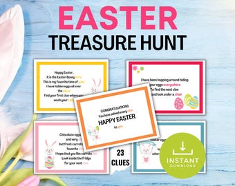 Kids Easter Egg Scavenger Hunt Game, Indoor Easter Treasure Hunt, Bunny Treasure Hunt Clues, Easter Egg Hunt, Easter Printables for Kids