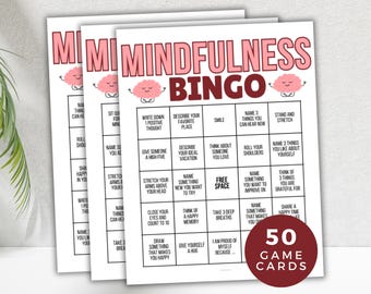 Mindfulness Bingo, Gratitude Bingo, Mindfulness Activity, Counseling Bingo Activity, 50 Printable Mindfulness Bingo Cards