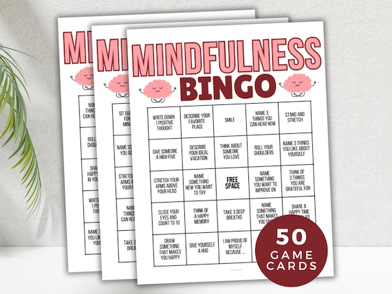 Mindfulness Bingo, Gratitude Bingo, Mindfulness Activity, Counseling Bingo Activity, 50 Printable Mindfulness Bingo Cards