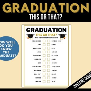 Graduation This or That Game, Printable Graduation Game, College or High School Graduation, Graduation Party Game, Class of 2024,Icebreaker