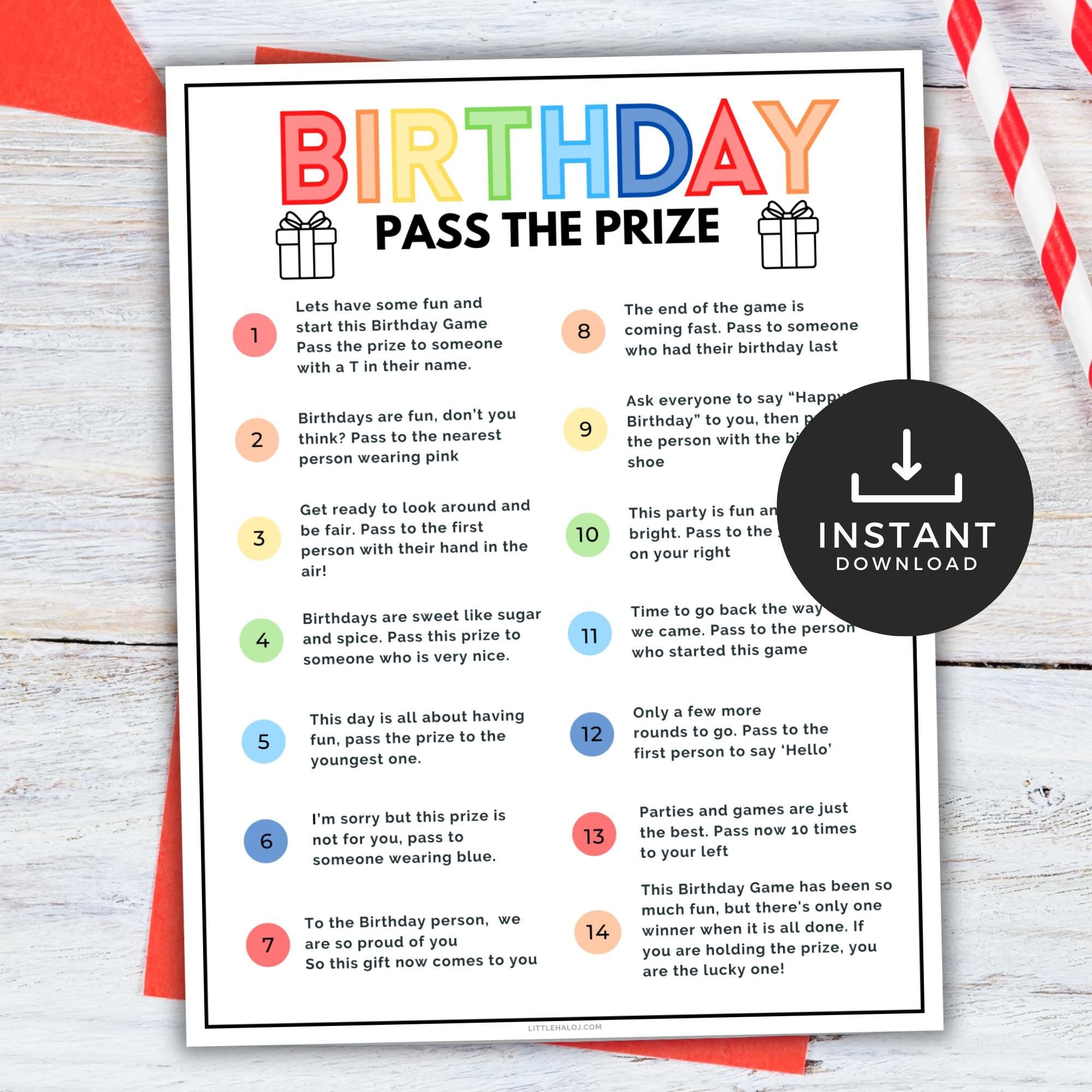 Pass the Parcel Party Game, Kids Party Printable Game, Birthday Party ...