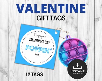 Blue Pop It Valentines Card, Valentines Day Pop It Gift Tags, Valentines Day Cards, Printable Valentines Day Pop It Square Tags