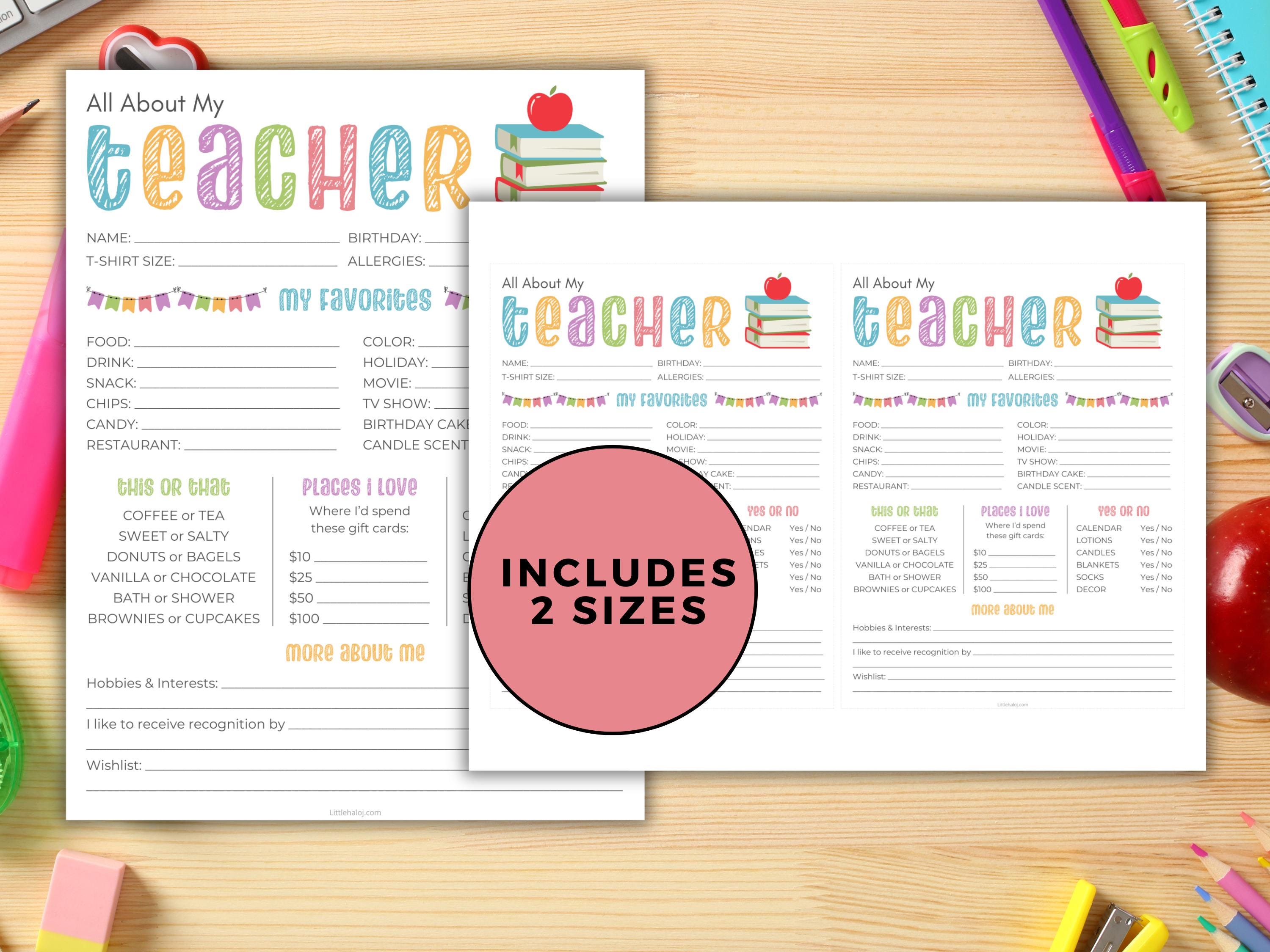 All About My Teacher, Favorite Things Printable, First Day of School ...