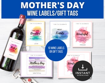 Mother's Day Printable Wine Labels, Wine Bottle Labels, Mother's Day Gift Tags, Mom Wine Labels, Mommy Gift