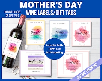 Mother's Day Printable Wine Labels, Wine Bottle Labels, Mother's Day Gift Tags, Mom Wine Labels, Mommy Gift