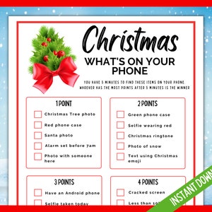 Christmas What&#39;s on Your Phone Game, Fun Christmas Game, Christmas Party Game, Holiday Xmas Printable Phone Game, Work Party Game