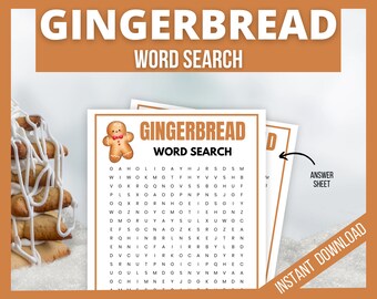 Gingerbread Word Search, Fun Winter Printable Games, Winter Word Game for Kids and Teens, Gingerbread Party Word Search, Classroom Activity