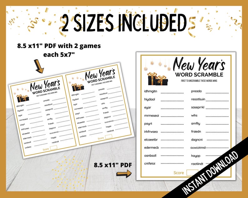 New Year's Eve Word Scramble, New Year's Eve Party Printable Games, Holiday Party Games, Party Word Scramble Printable, NYE Party Games image 2