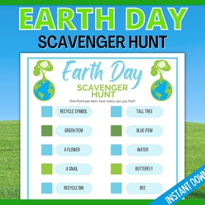 Earth Day Scavenger Hunt, Earth Day Activity, Earth Day Party Games, Kids and Tween Party Games, Classroom Earth Day Printable Game