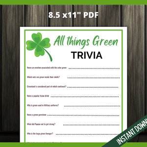 All Things Green Trivia, St Patrick's Day Green Trivia, St Patricks Day Games, Teen St Patricks Day, St Paddy's Party Games, Trivia Game image 5