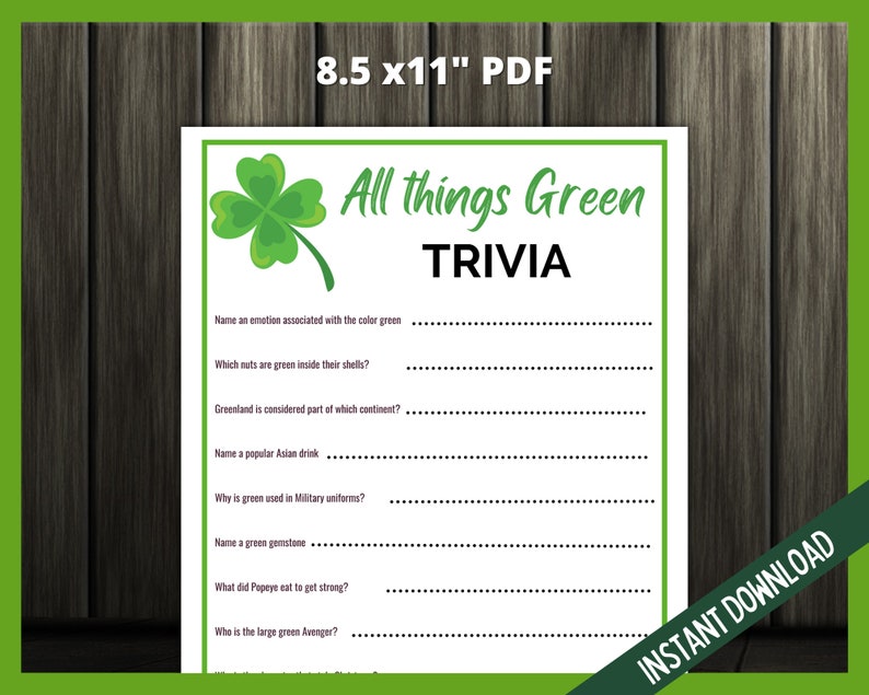 All Things Green Trivia, St Patrick's Day Green Trivia, St Patricks Day Games, Teen St Patricks Day, St Paddy's Party Games, Trivia Game image 5