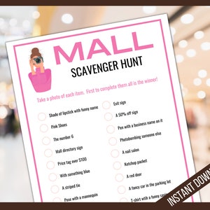 Mall Photo Scavenger Hunt, Mall Birthday Party Games for Teens and Tweens, Adults Mall Scavenger Hunt, Mall Photo Challenge