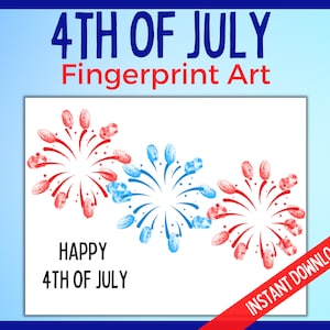 4th July Fingerprint Art, Fourth of July Fingerprint Fireworks Art, DIY Printable Craft, DIY Craft for kids, Fingerprint Firecracker Art