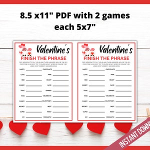 Valentines Day Finish the Phrase, Valentines Day Party Game, Fun Valentines Day Printable Games, Galentine's Day Party Games, V-Day Games image 4