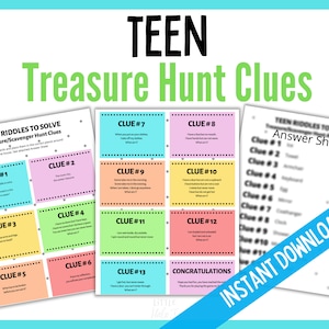 Teen Scavenger Hunt, Treasure Hunt, Teen Clues, Birthday Scavenger Hunt, Birthday Treasure Hunt, Teen Games, Instant Download image 1