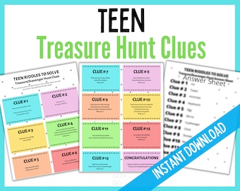 Teen Scavenger Hunt, Treasure Hunt, Teen Clues, Birthday Scavenger Hunt, Birthday Treasure Hunt, Teen Games, Instant Download