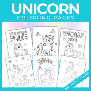 6 Unicorn Coloring Pages, Unicorn Birthday Party Activity, Unicorn Games, Printable Unicorn Colouring Pages, PDF, Unicorn Coloring Sheet