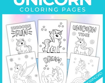 6 Unicorn Coloring Pages, Unicorn Birthday Party Activity, Unicorn Games, Printable Unicorn Colouring Pages, PDF, Unicorn Coloring Sheet