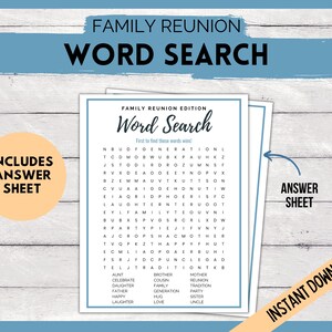 Word Search Family Reunion Game, Family Reunion Games, Family Reunion Party Game, Family Gathering Fun, Icebreaker Game