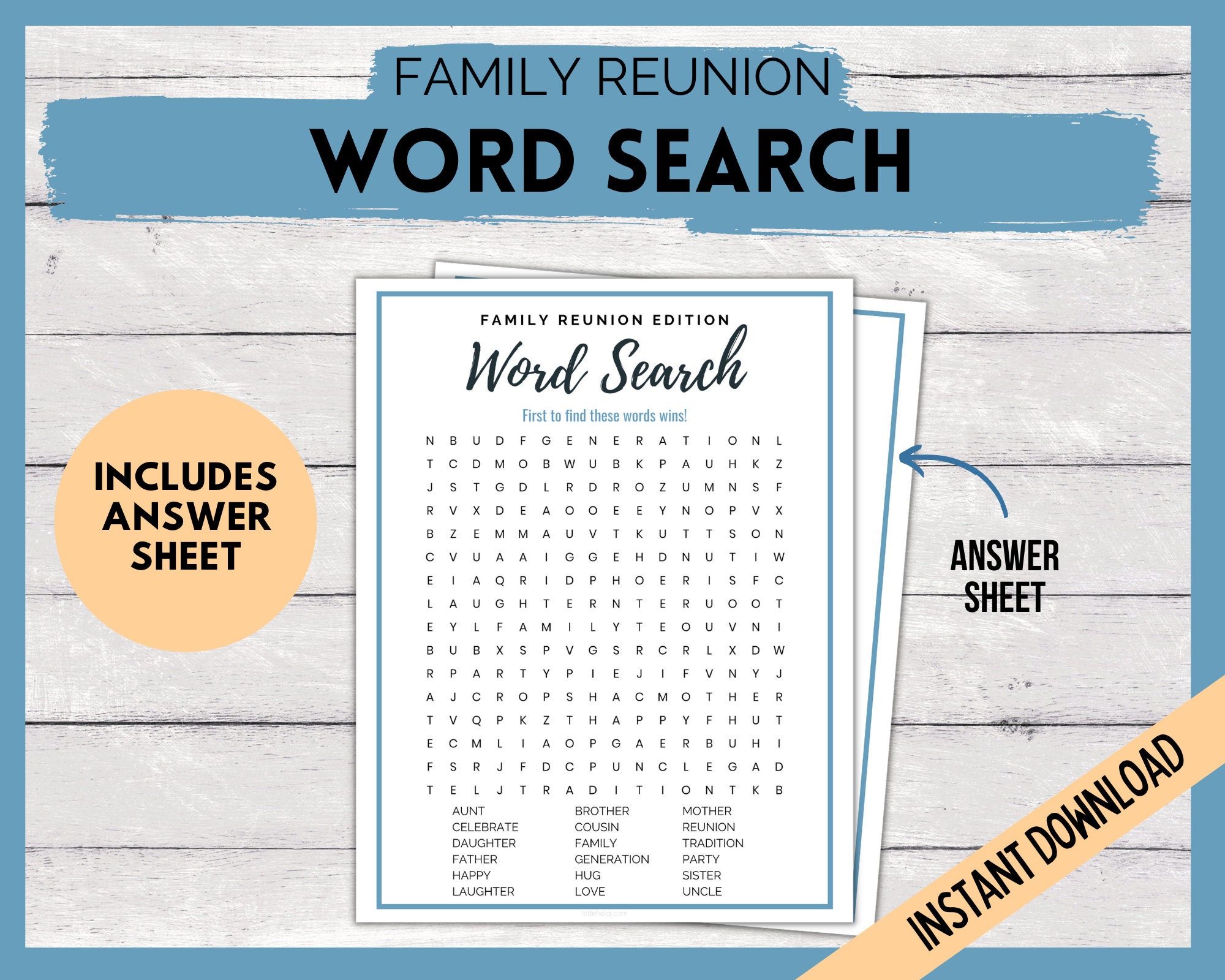 Word Search Family Reunion Game, Family Reunion Games, Family Reunion Party Game, Family Gathering Fun, Icebreaker Game