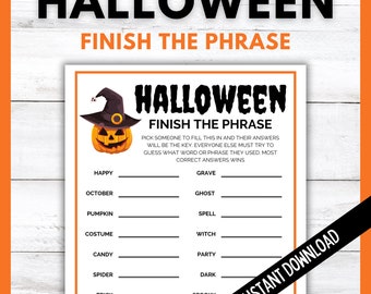 Halloween Finish The Phrase Game, Printable Halloween Game, Teen Fun, Halloween Activity, Halloween Party Games