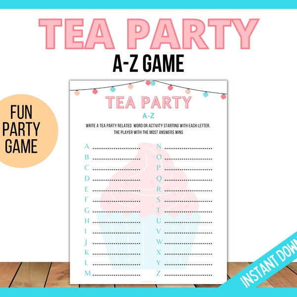 Tea Party A-Z Game, Printable Tea Party Game, Tea Party Fun Games, Ladies Afternoon Tea Party, Teens Tea Party, Garden Tea Party, Kids Party