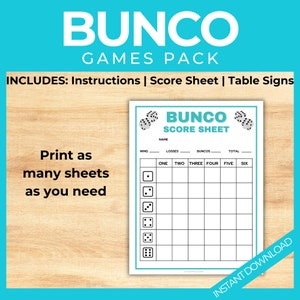 Bunco Printable Scorecards and Rules, Bunco Game Rules, Table Signs ...