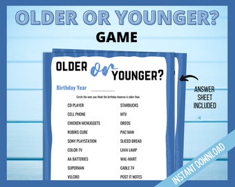 Older or Younger Printable Game, Retirement Party Games, Birthday Younger or Older Printable Party Games, Fun Printable Game, Adult Birthday
