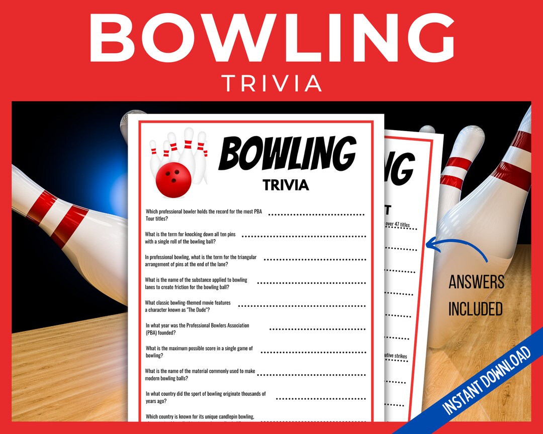 Bowling Trivia Printable Game, Bowling Party, Party Game Bowling Sheet