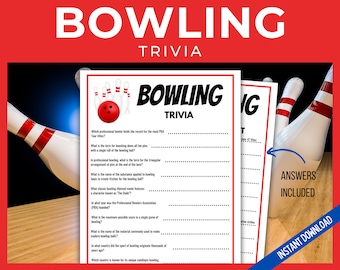 Bowling Trivia Printable Game, Bowling Party, Party Game Bowling Sheet, Bowling Questions and Answers