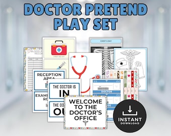 Set de juego de simulación de médico, juego de rol dramático de hospital imprimible, juega a la oficina del médico
